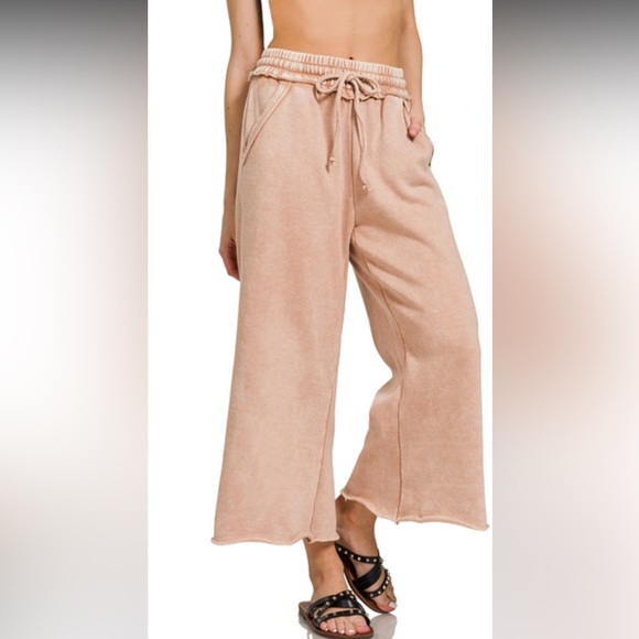 10 Acid Washed French Terry Palazzo Pants - Picture 1 of 3